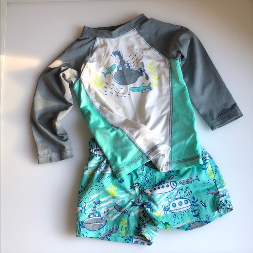 Cat and jack 18 mo rashuguard 12 mo swim trunk